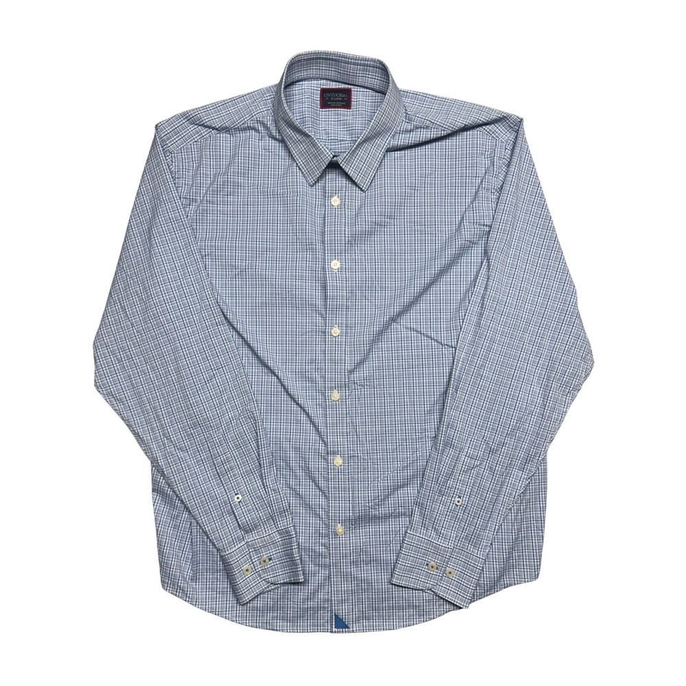 UNTUCKit Mens XL Blue White Plaid Performance Button Down Shirt Nylon Spandex